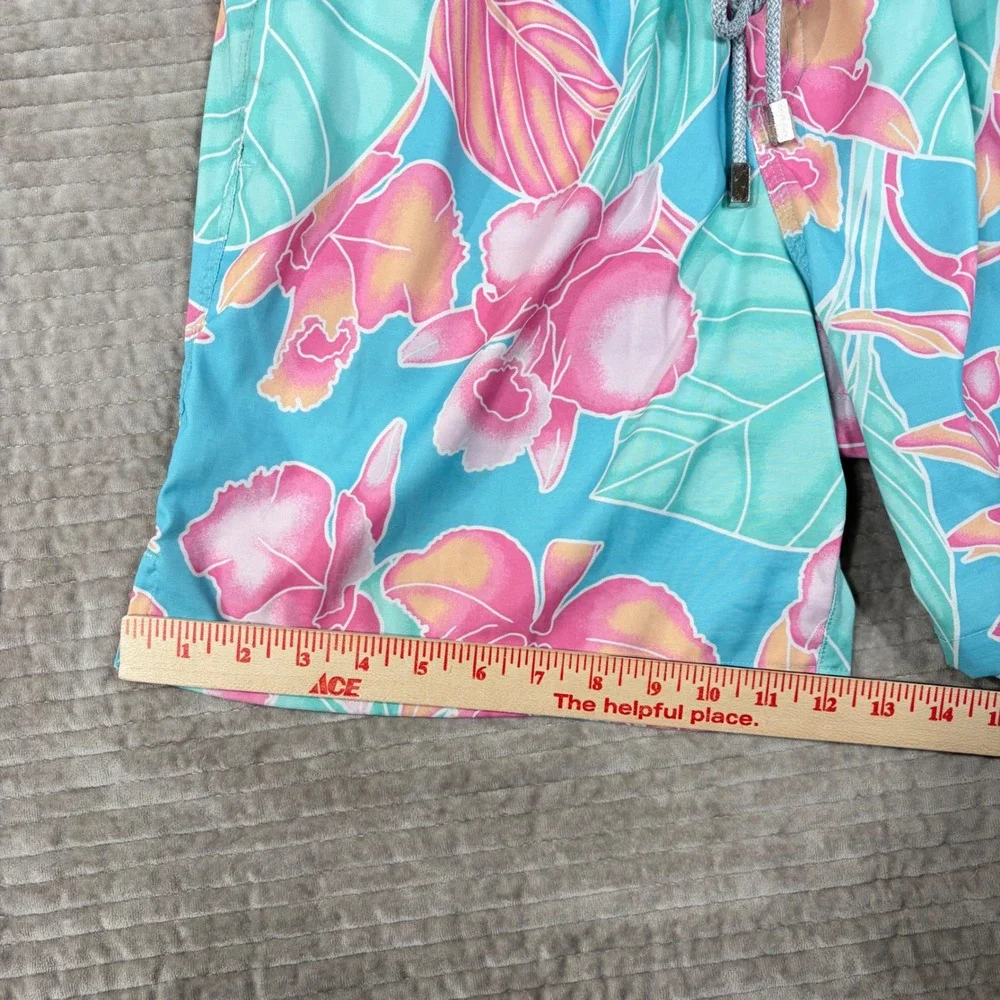 Kenny Flowers Mens Tropical Floral Swim Trunks Blue Pink Large Board Shorts